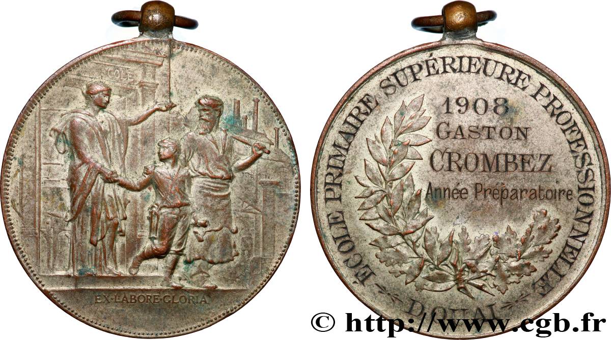 TROISIÈME RÉPUBLIQUE Médaille, EX LABORE GLORIA, École primaire supérieure professionnelle TTB