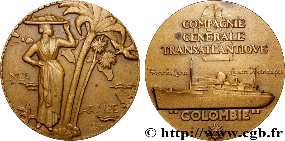 TROISIÈME RÉPUBLIQUE Médaille, Paquebot Colombie TTB+
