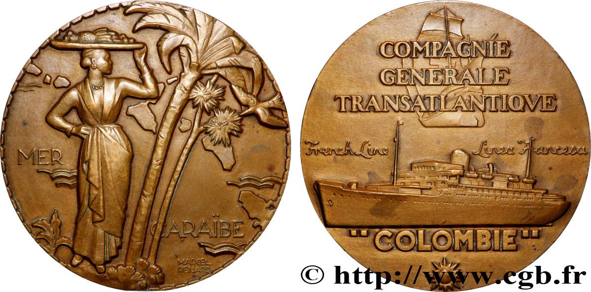 TROISIÈME RÉPUBLIQUE Médaille, Paquebot Colombie TTB+