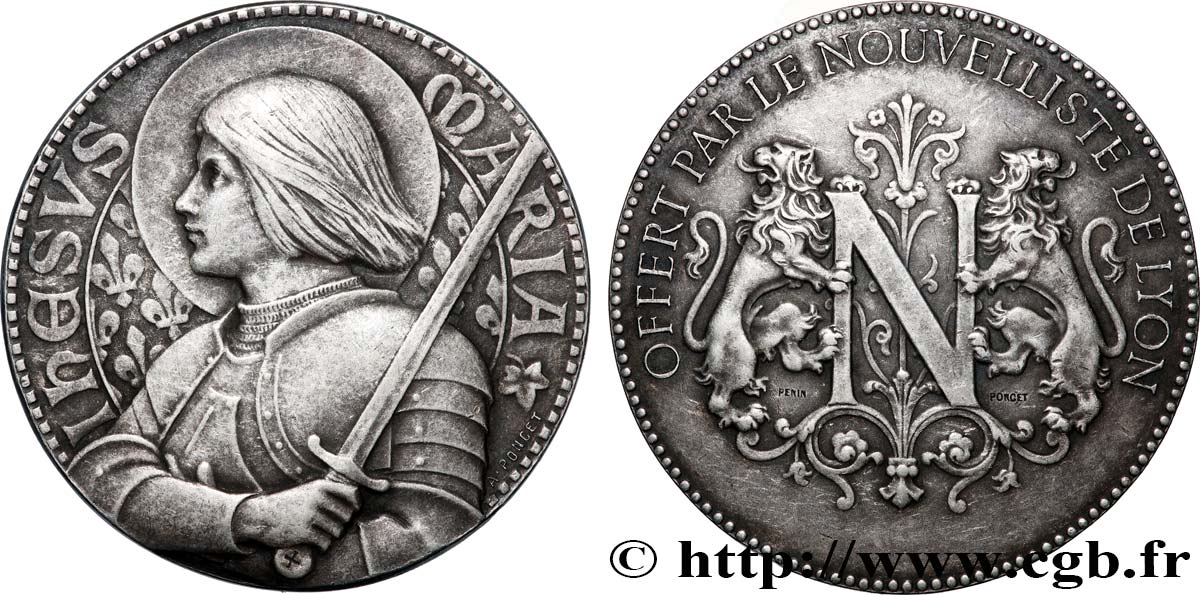TROISIÈME RÉPUBLIQUE Médaille, Jeanne d’Arc, le Nouvelliste de Lyon TTB+