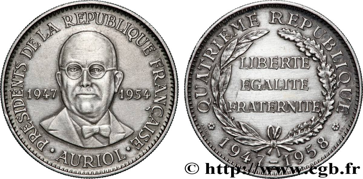 IV REPUBLIC Médaille, Vincent Auriol, président de la république AU