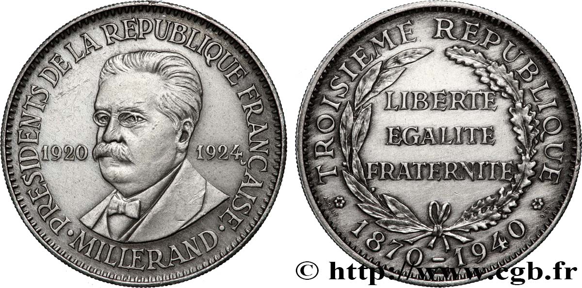 TROISIÈME RÉPUBLIQUE Médaille, Alexandre Millerand, président de la république TTB+