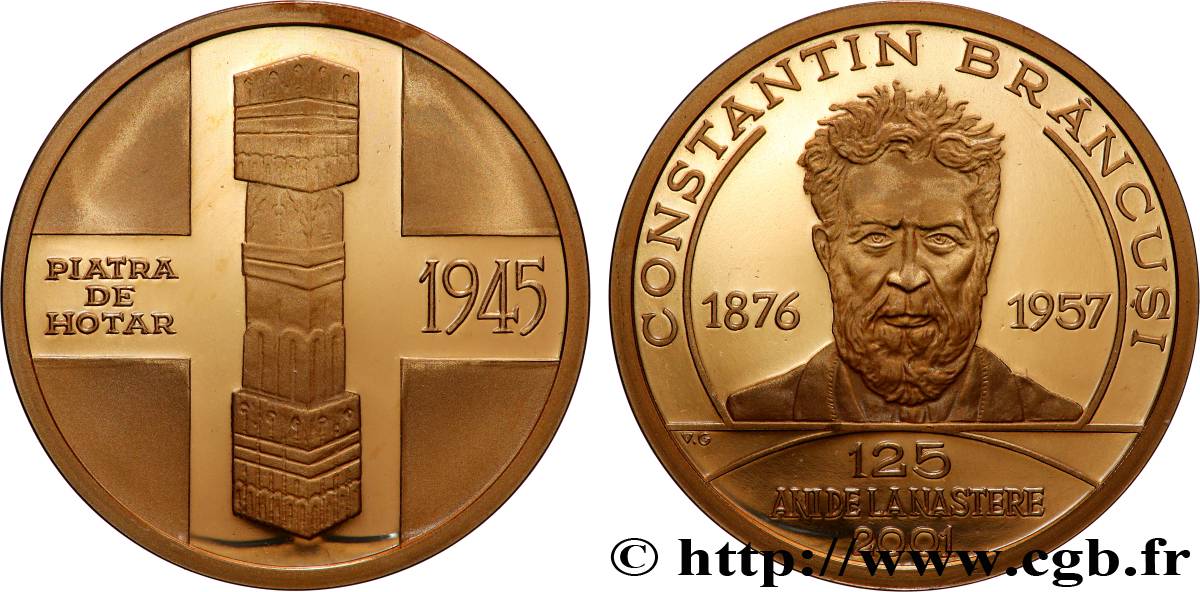 ROMANIA Médaille, Piatra de Hotar, 125 ans de la naissance de Constantin Brancusi AU
