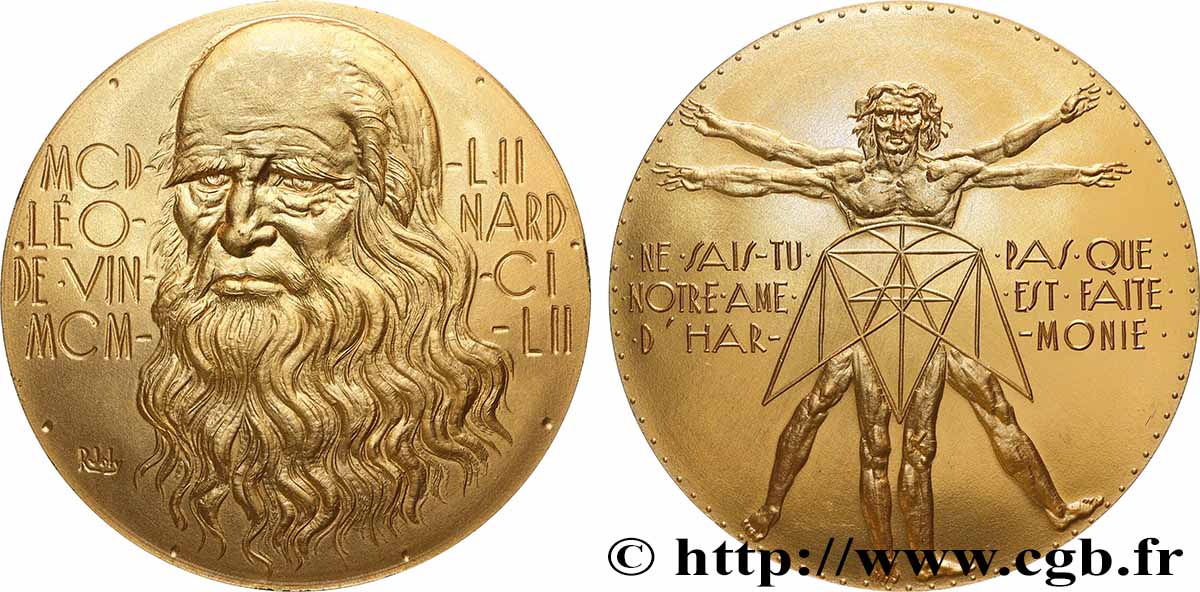 ARTISTES : GRAVEURS, PEINTRES, SCULPTEURS Médaille, Léonard de Vinci, l’homme de Vitruve TTB+