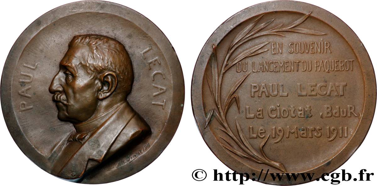III REPUBLIC Médaille, Lancement du paquebot Paul Lecat AU