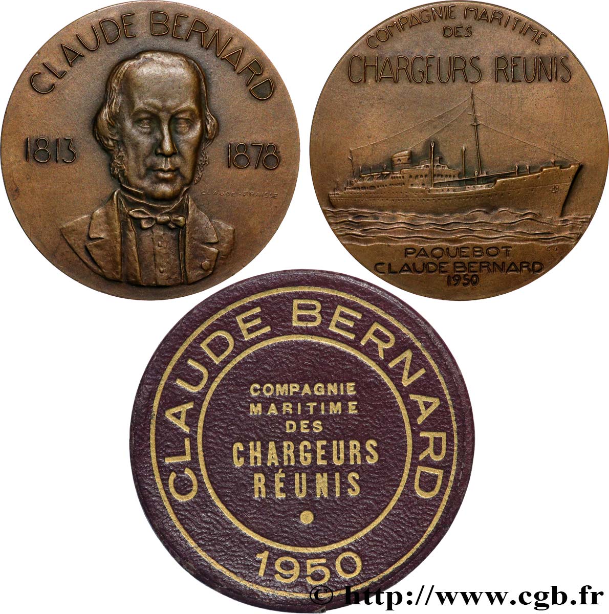 MER ET MARINE : PAQUEBOTS, NAVIRES, BATEAUX Médaille, Claude Bernard, Paquebot de la compagnie maritime des chargeurs réunis SUP