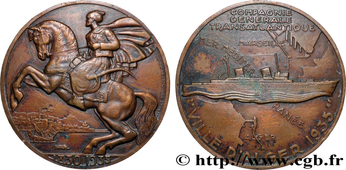 MER ET MARINE : PAQUEBOTS, NAVIRES, BATEAUX Médaille, Mise en service du “Ville d’Alger” TTB
