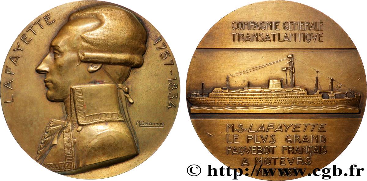 III REPUBLIC Médaille, Paquebot M. S. Lafayette AU