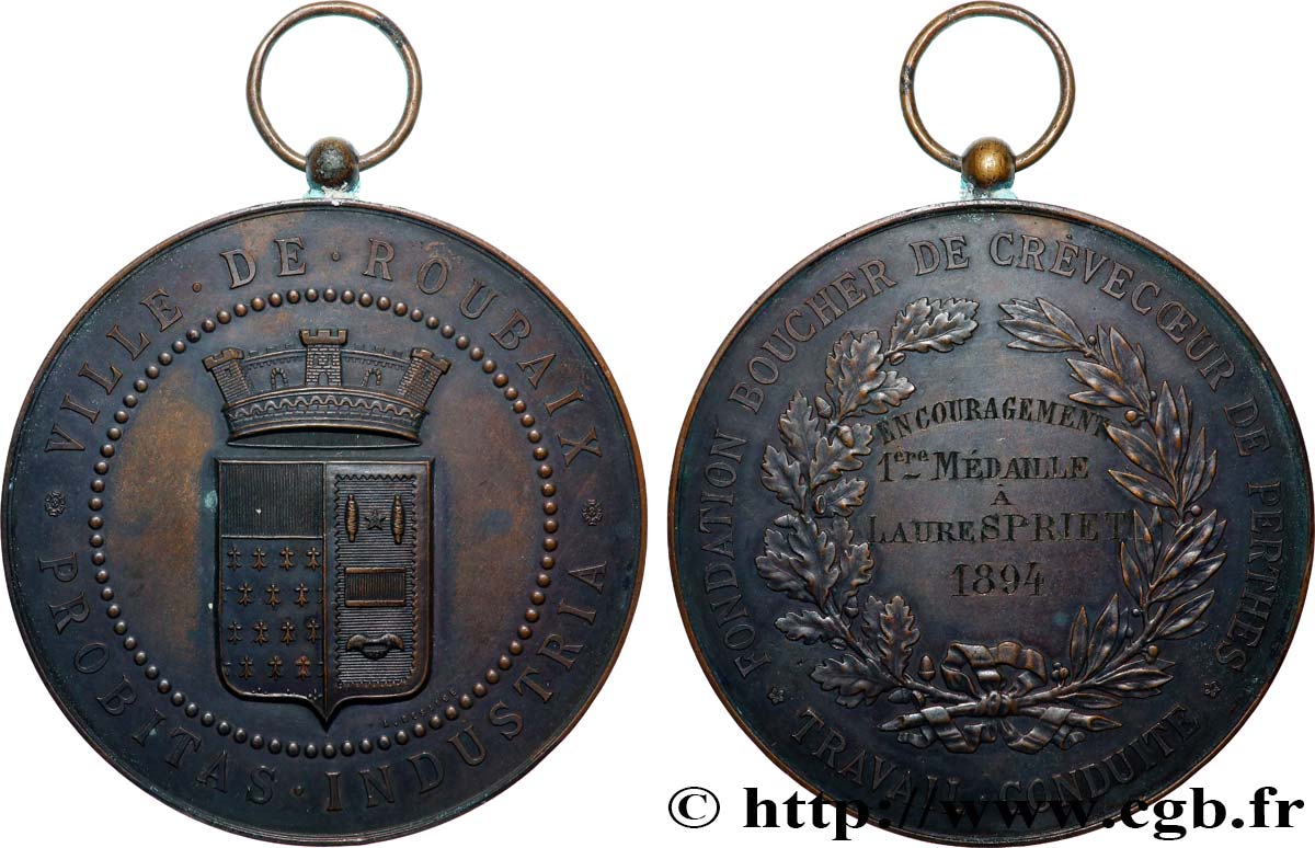 TERCERA REPUBLICA FRANCESA Médaille, Fondation Boucher de Crèvecoeur de Perthes MBC+