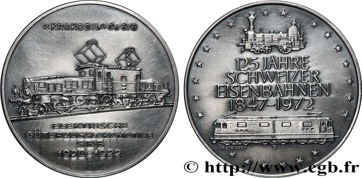 SUISSE Médaille, 125e anniversaire des chemins de fer suisse, Crocodile Ce 6/8 SUP