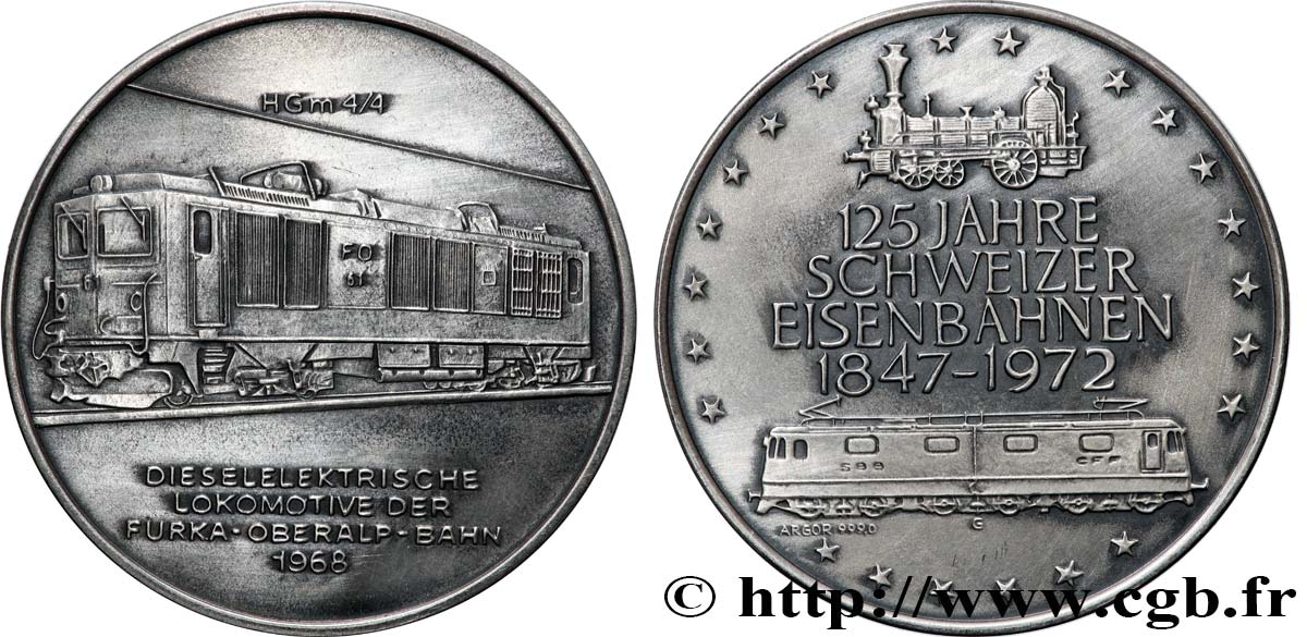 SUISSE Médaille, 125e anniversaire des chemins de fer suisse, Locomotive diesel SUP