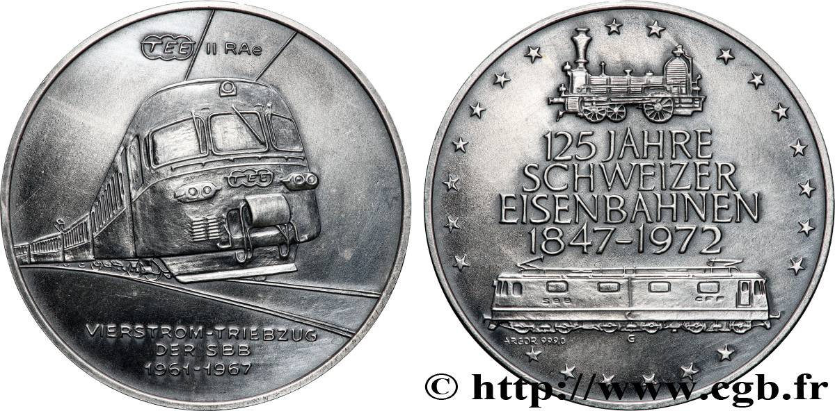 SUISSE Médaille, 125e anniversaire des chemins de fer suisse, Automotrice à quatre circuits SUP