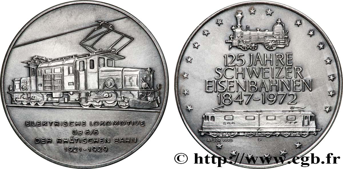 SUISSE Médaille, 125e anniversaire des chemins de fer suisse, Locomotive électrique Ce 6/6 SUP
