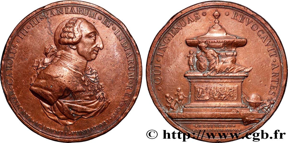 MEXIQUE - CHARLES III Médaille, Décès de Charles III, honoré par l’Académie de San Carlos TB+