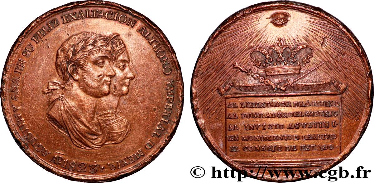 MEXIQUE - EMPIRE D&nbsp;AUGUSTIN Ier ITURBIDE Médaille, Proclamation TB+