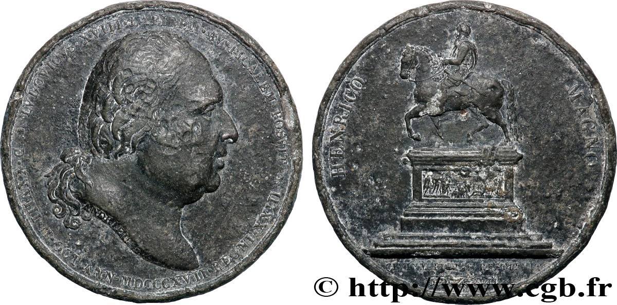 LOUIS XVIII Médaille, Statue équestre d’Henri IV TB