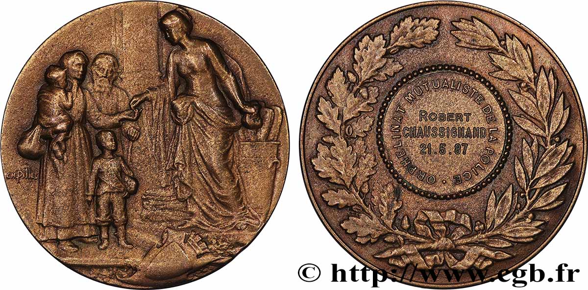 TERZA REPUBBLICA FRANCESE Médaille, Orphelinat mutualiste de la Police q.SPL