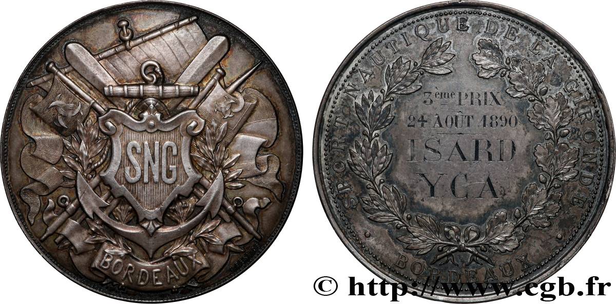 TROISIÈME RÉPUBLIQUE Médaille, Sport nautique de la Gironde, 3.e type TTB+/TTB