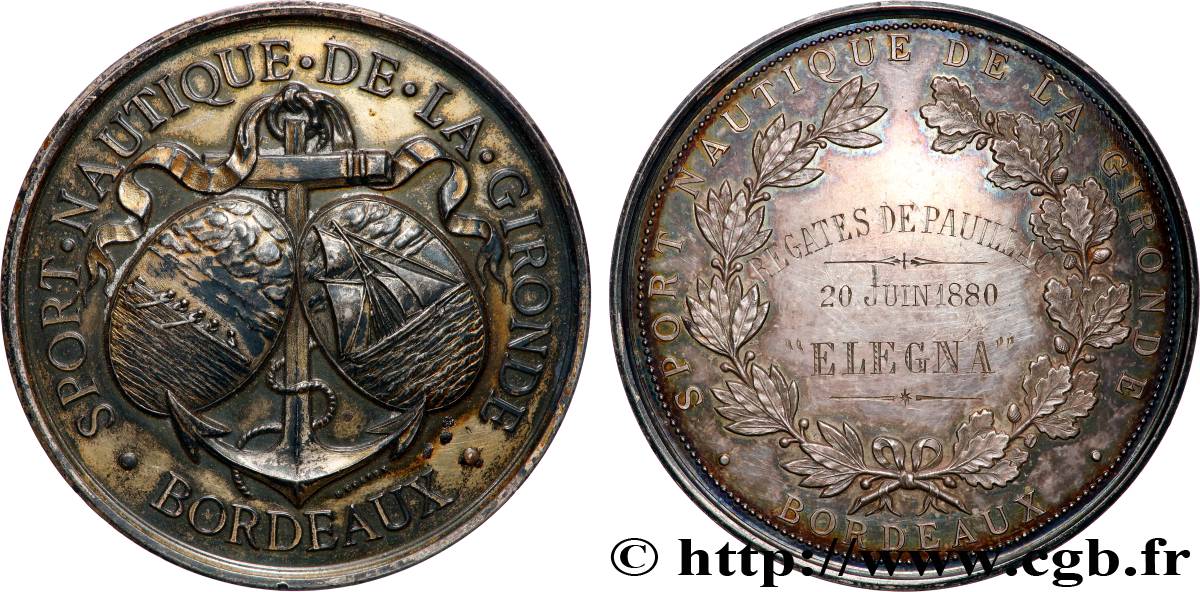 TROISIÈME RÉPUBLIQUE Médaille, Sport nautique de la Gironde, 2.e type TTB+