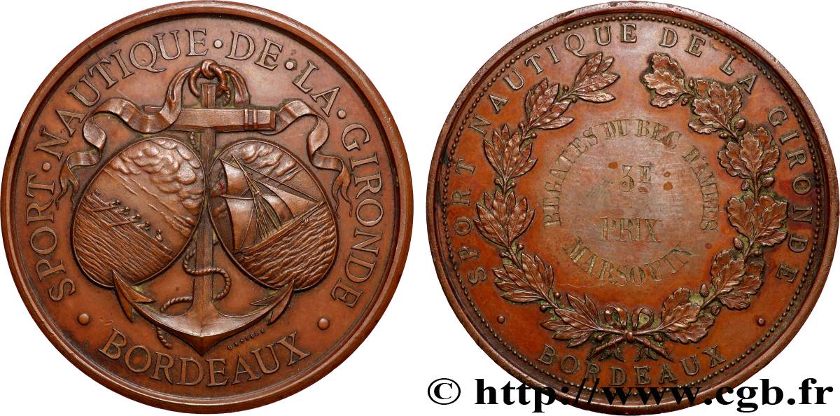 TROISIÈME RÉPUBLIQUE Médaille, Sport nautique de la Gironde, 2.e type TTB+