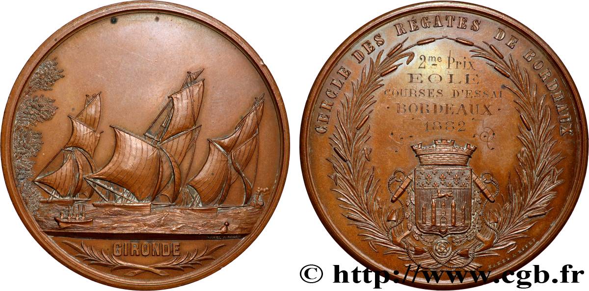 TROISIÈME RÉPUBLIQUE Médaille, Cercle des régates de Bordeaux, 3e prix TTB+