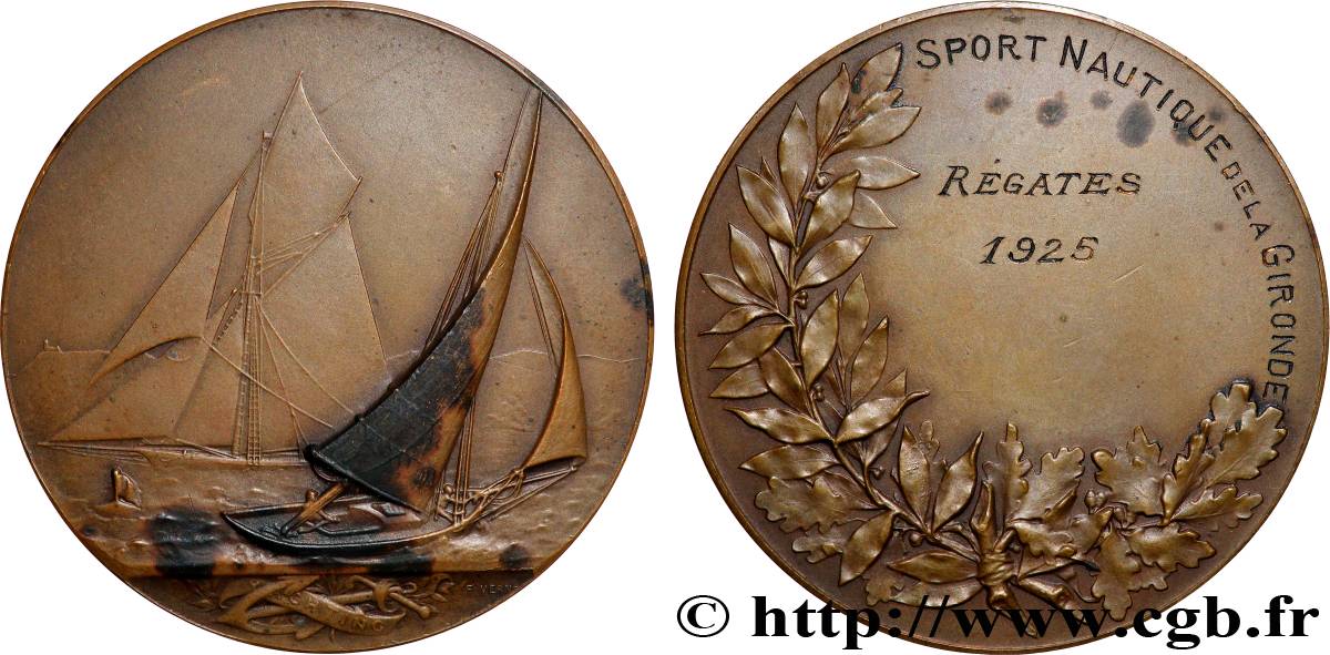 TROISIÈME RÉPUBLIQUE Médaille, Sport nautique de la Gironde, 6.e type TTB+