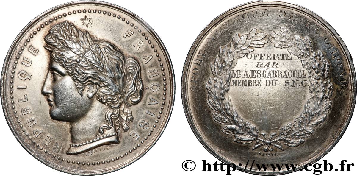 TROISIÈME RÉPUBLIQUE Médaille, Sport nautique de la Gironde TTB+