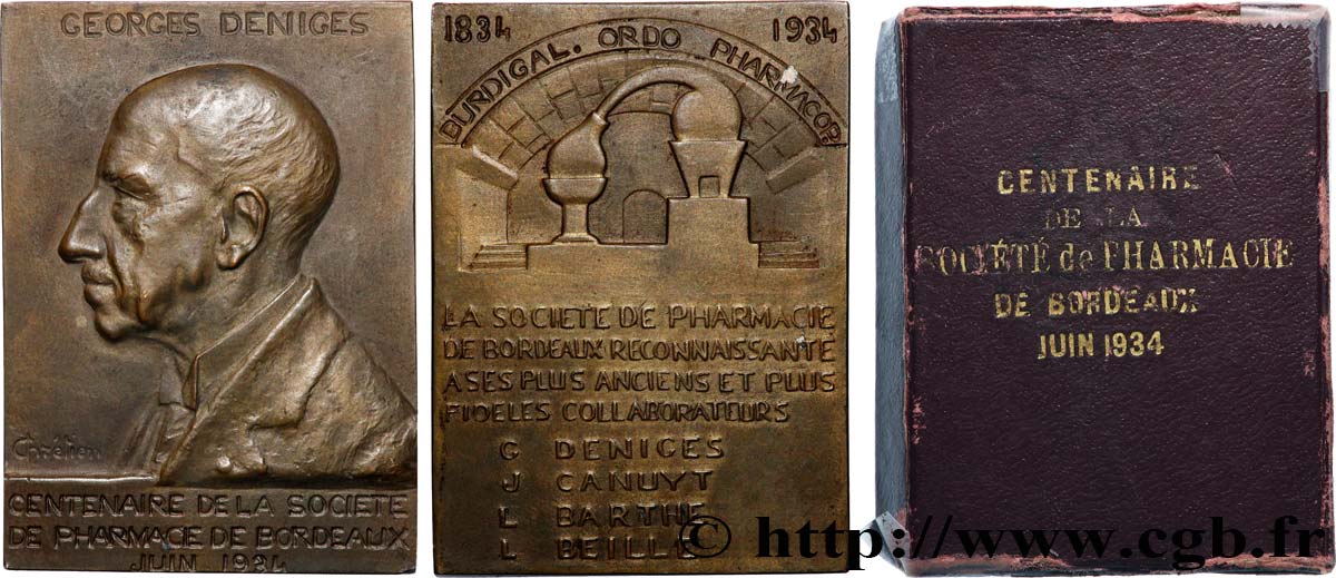 TERZA REPUBBLICA FRANCESE Plaquette, Centenaire de la Société de pharmacie  q.SPL