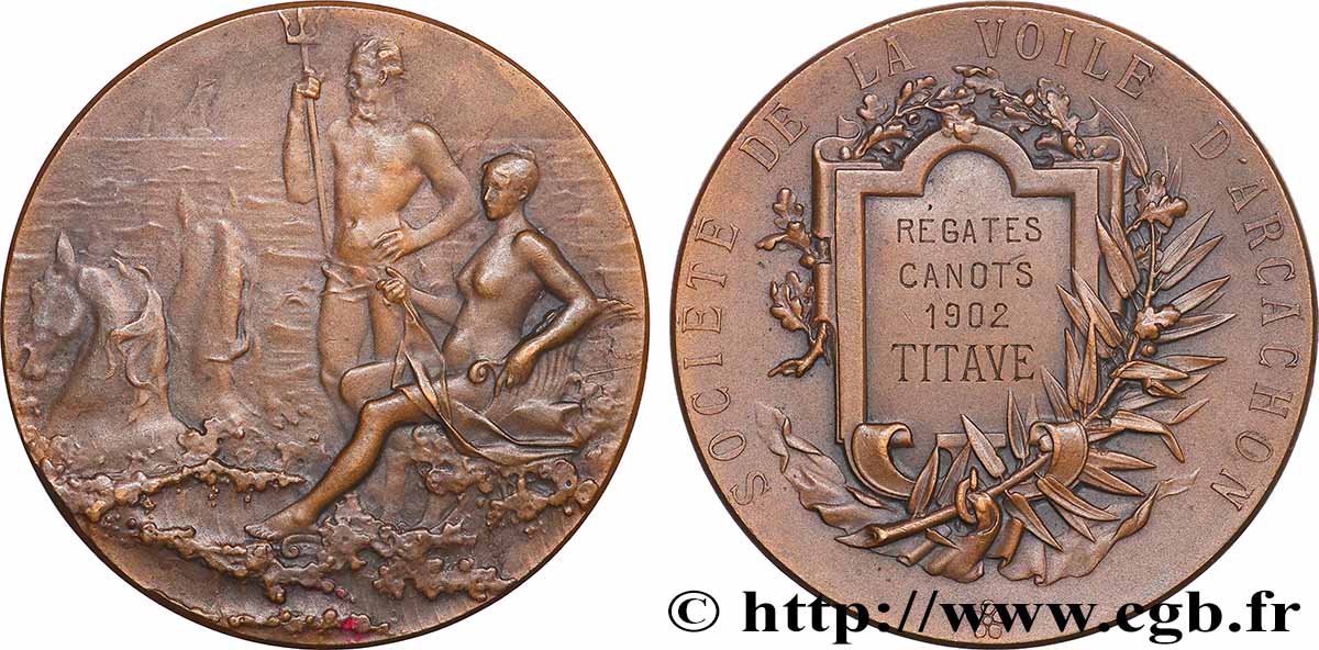 TROISIÈME RÉPUBLIQUE Médaille, Société de la voile d’Arcachon TTB+