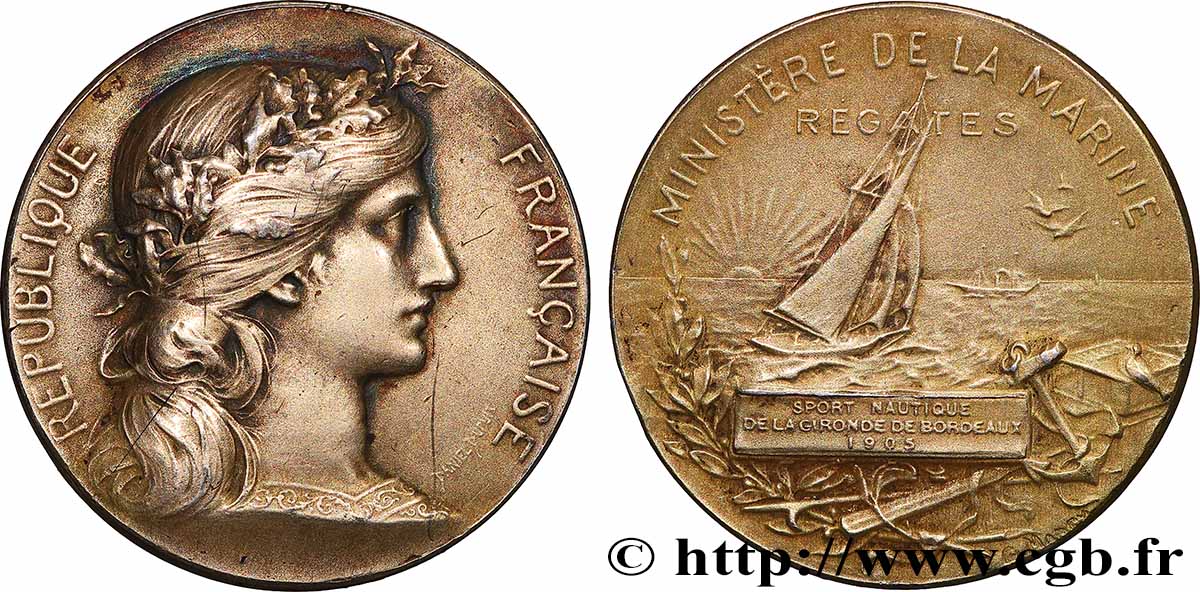 TROISIÈME RÉPUBLIQUE Médaille, Ministère de la marine, Sport nautique de la Gironde TTB/TTB+