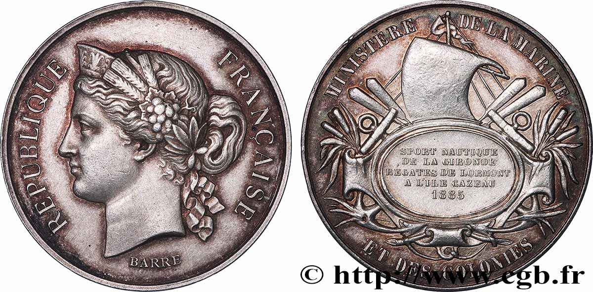 TROISIÈME RÉPUBLIQUE Médaille, Sport nautique de la Gironde, 4.e type TTB+
