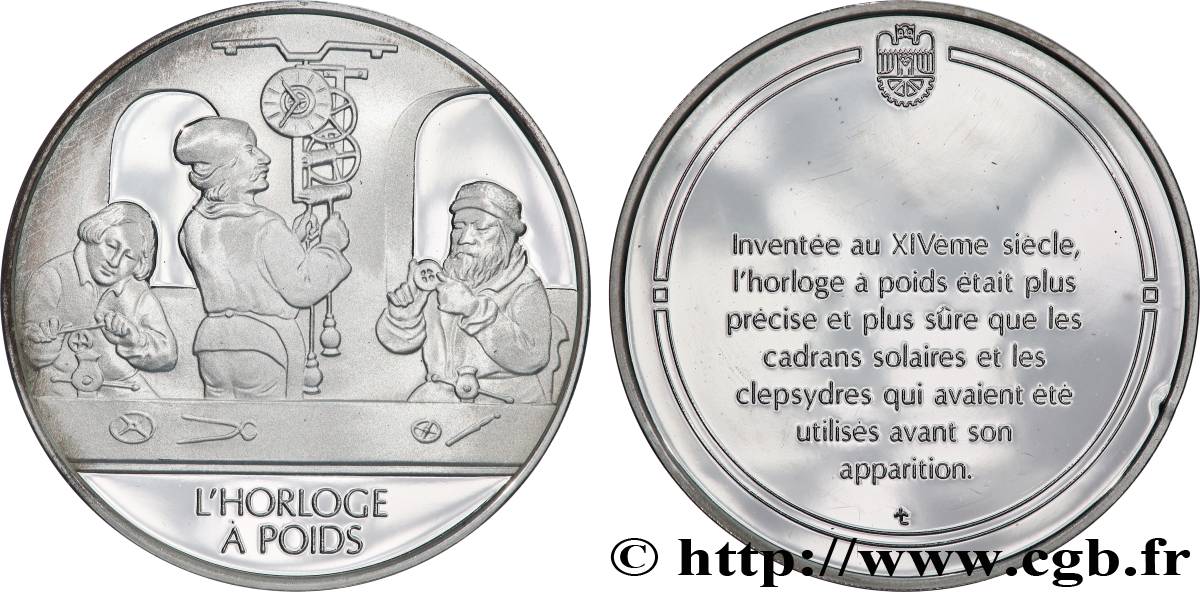 DIE 100 GRÖSSTEN ERFINDUNGEN DER MENSCHHEIT Médaille, Invention de l’horloge à poids Polierte Platte