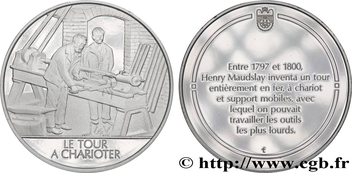 DIE 100 GRÖSSTEN ERFINDUNGEN DER MENSCHHEIT Médaille, Invention du tour à charioter Polierte Platte