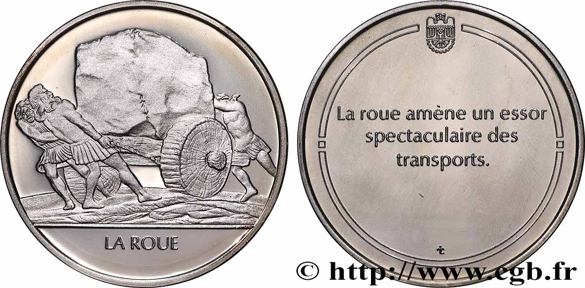 DIE 100 GRÖSSTEN ERFINDUNGEN DER MENSCHHEIT Médaille, Invention de la roue Polierte Platte