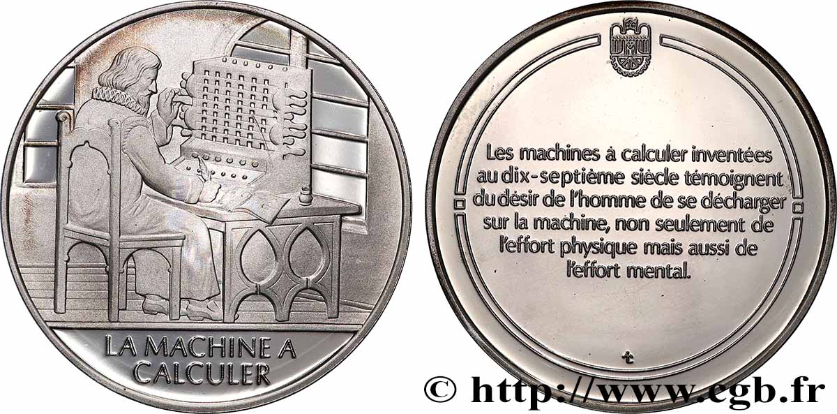 DIE 100 GRÖSSTEN ERFINDUNGEN DER MENSCHHEIT Médaille, Invention de la machine à calculer Polierte Platte