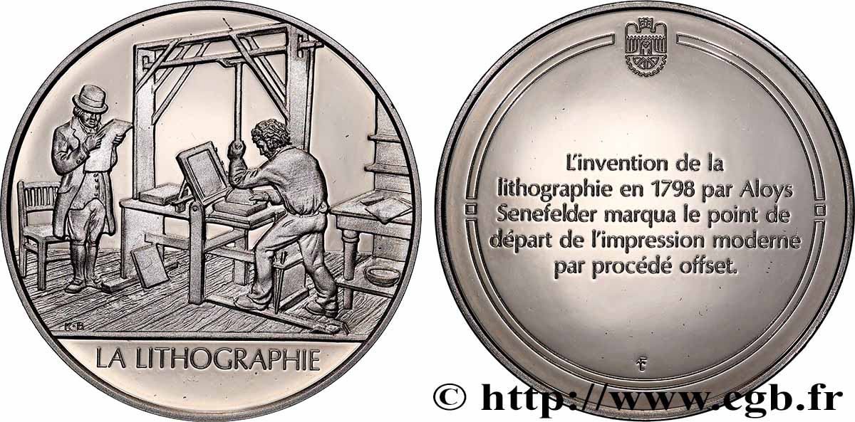 DIE 100 GRÖSSTEN ERFINDUNGEN DER MENSCHHEIT Médaille, Invention de la lithographie Polierte Platte