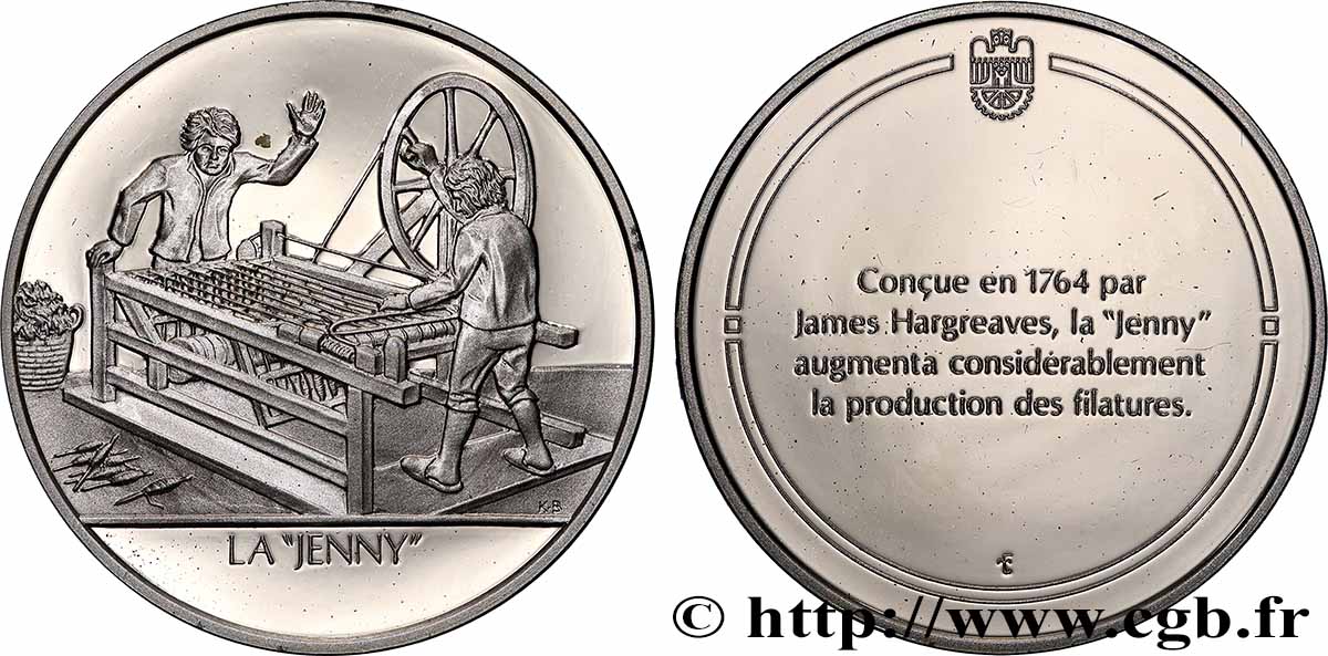 DIE 100 GRÖSSTEN ERFINDUNGEN DER MENSCHHEIT Médaille, Invention de “la jenny” Polierte Platte