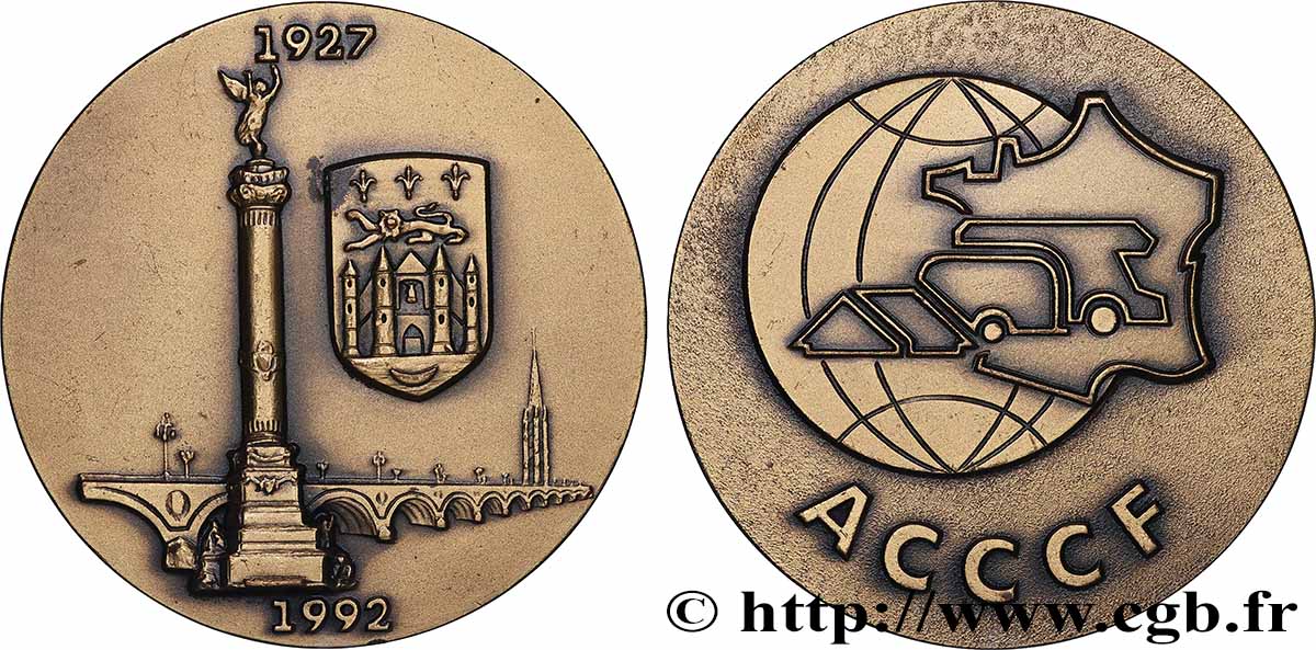 CINQUIÈME RÉPUBLIQUE Médaille, Auto Caravaning Camping-car Club de France TTB