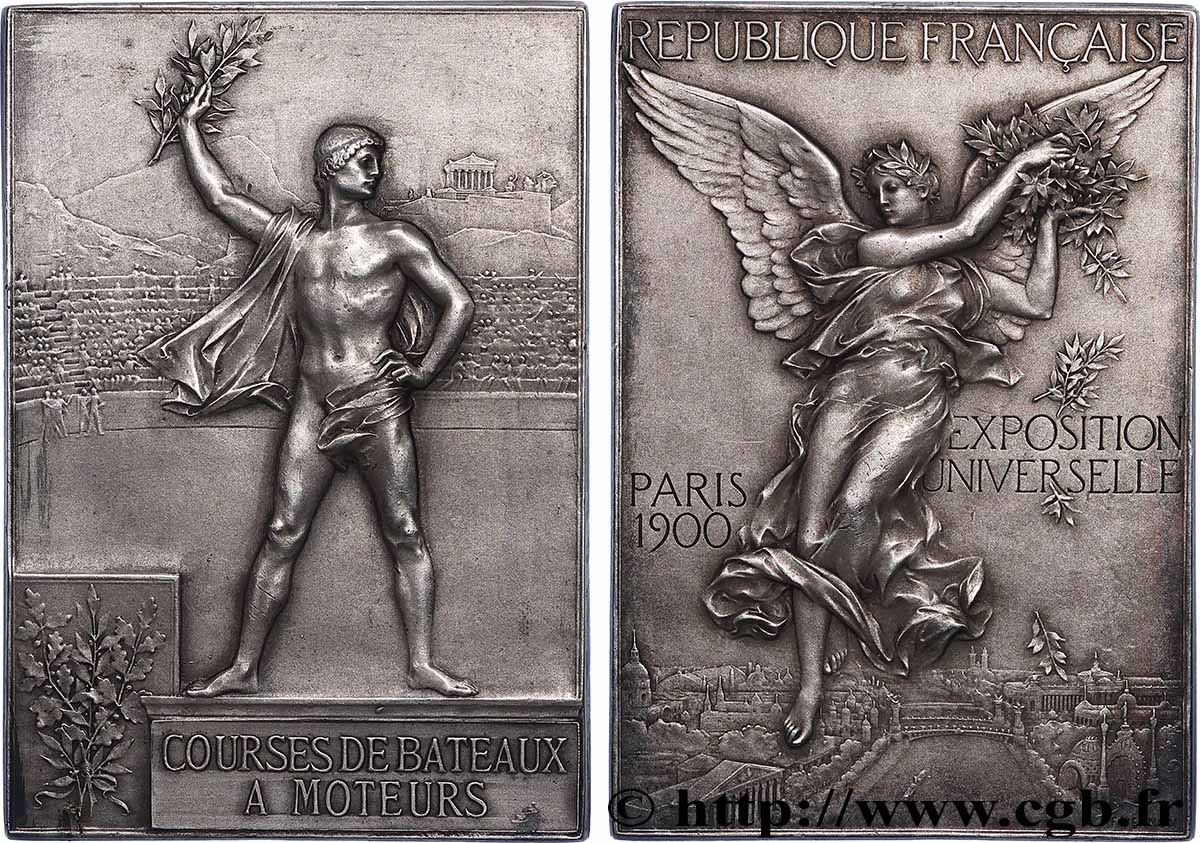 TROISIÈME RÉPUBLIQUE Plaquette des Jeux Olympiques, Course de bateaux à moteurs TTB+