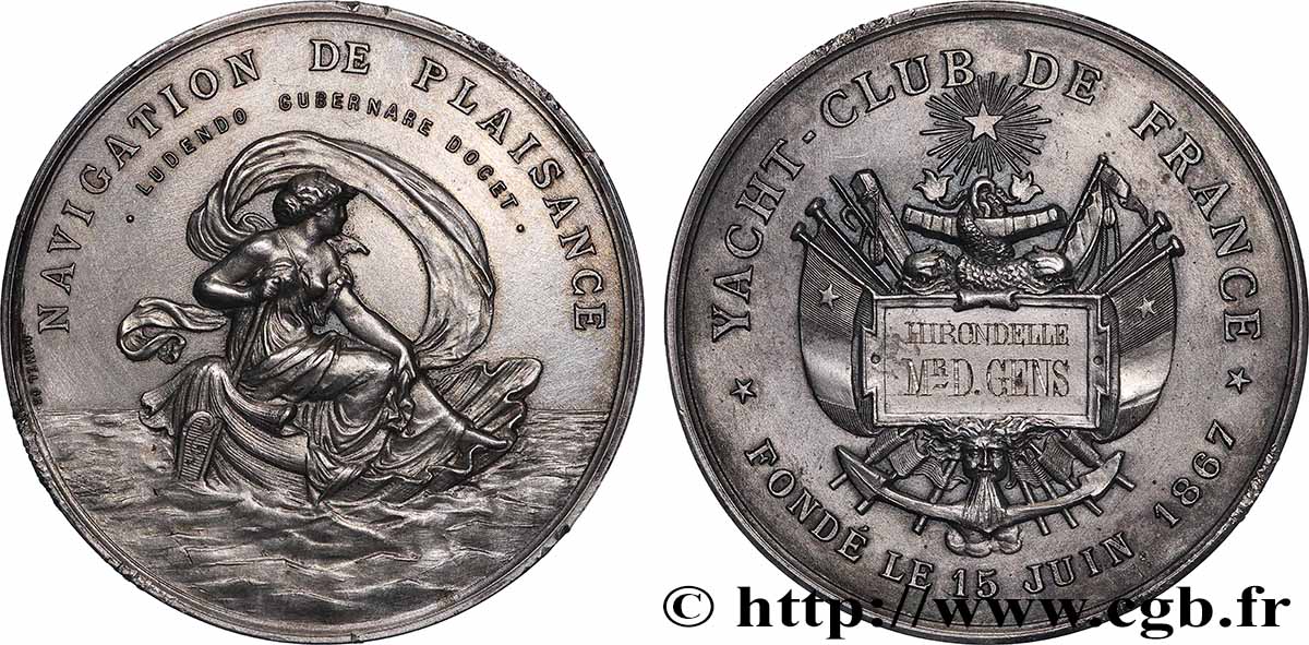 TROISIÈME RÉPUBLIQUE Médaille, Navigation de Plaisance, Yacht-club de France TTB