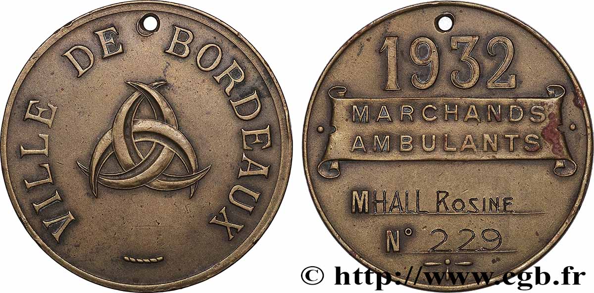 DRITTE FRANZOSISCHE REPUBLIK Médaille de métier, Marchand Ambulant, 3.e type SS