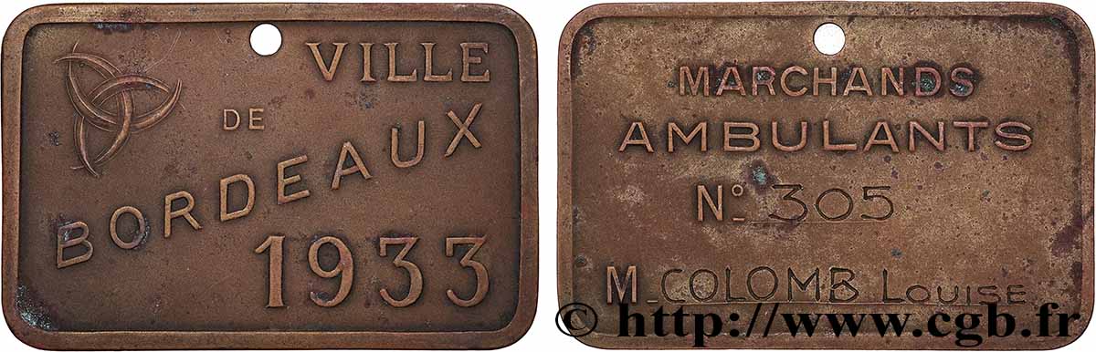 DRITTE FRANZOSISCHE REPUBLIK Plaque de métier, Marchand Ambulant, 4.e type SS