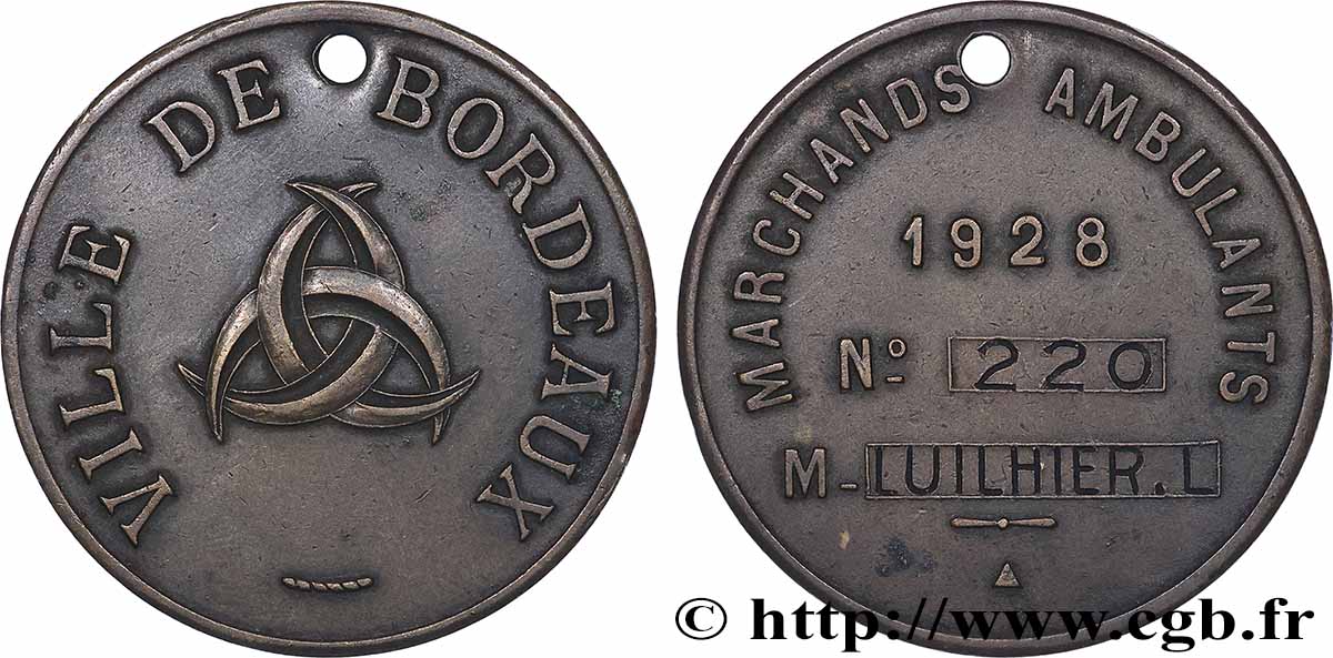 TROISIÈME RÉPUBLIQUE Médaille de métier, Marchand Ambulant, n°220, 1er type TTB+