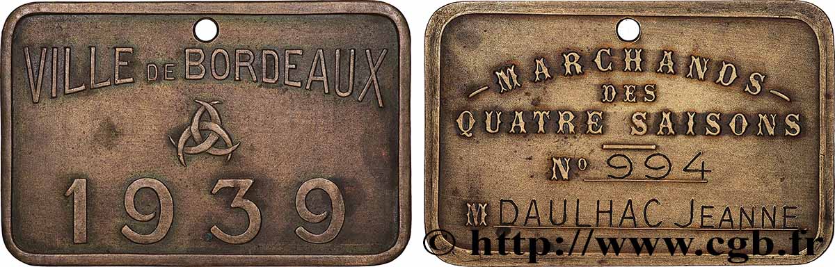 DRITTE FRANZOSISCHE REPUBLIK Plaque de métier, Marchand des Quatre-saisons, N° 994, 1er type fVZ