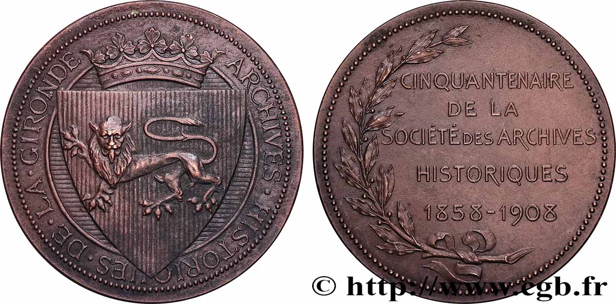 TROISIÈME RÉPUBLIQUE Médaille, Cinquantenaire de la société des archives historiques TTB+
