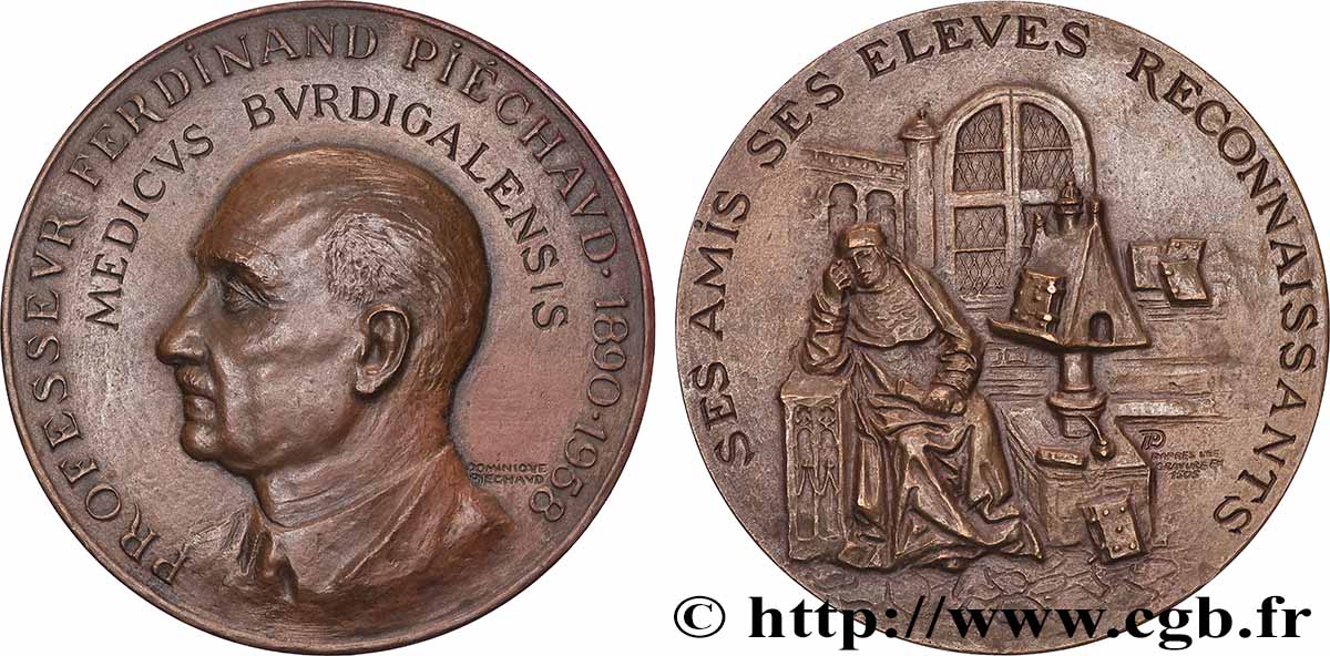 QUATRIÈME RÉPUBLIQUE Médaille, Professeur Ferdinand Piéchaud TTB+