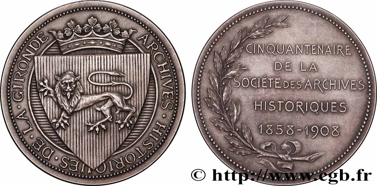 III REPUBLIC Médaille, Cinquantenaire de la société des archives historiques AU