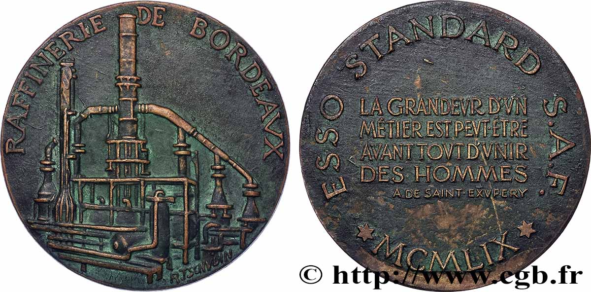CINQUIÈME RÉPUBLIQUE Médaille, Raffinerie de Bordeaux TTB