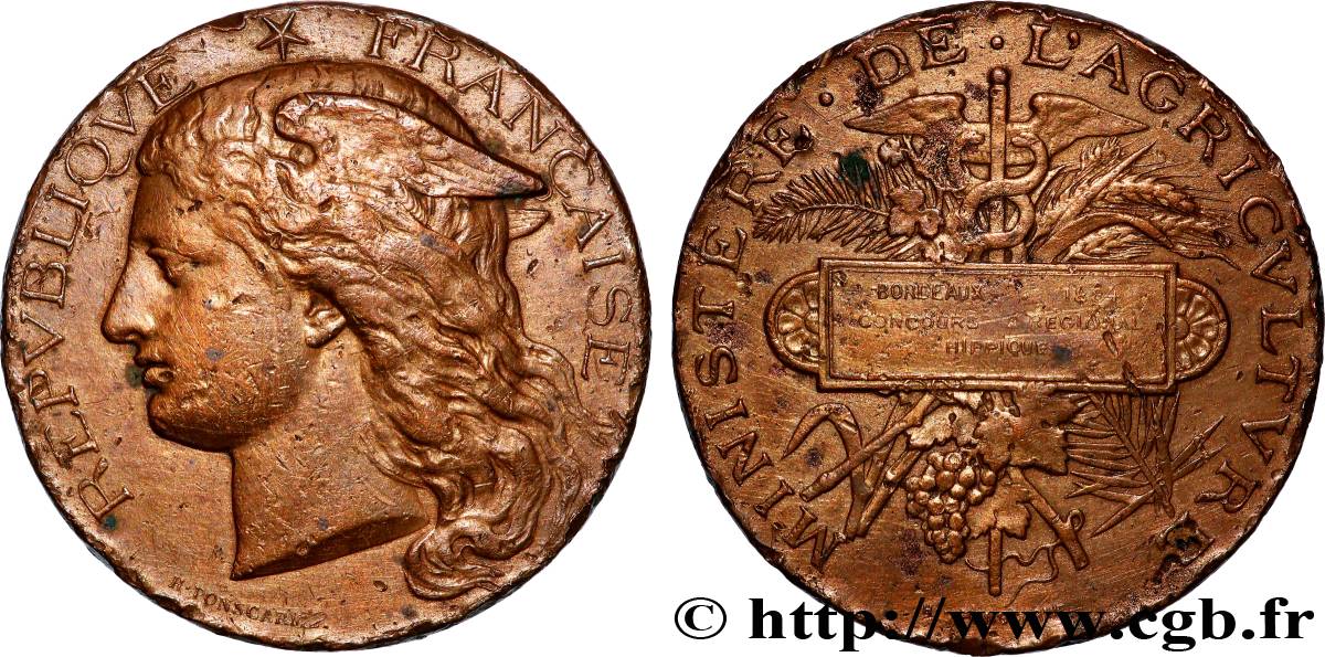 TROISIÈME RÉPUBLIQUE Médaille, Ministère de l’agriculture, Concours régional hippique TB+