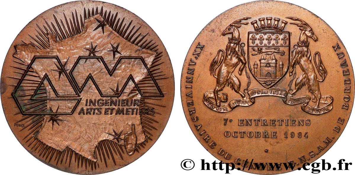 CINQUIÈME RÉPUBLIQUE Médaille, 20e anniversaire du centre de l’ENSAM de Bordeaux TTB+